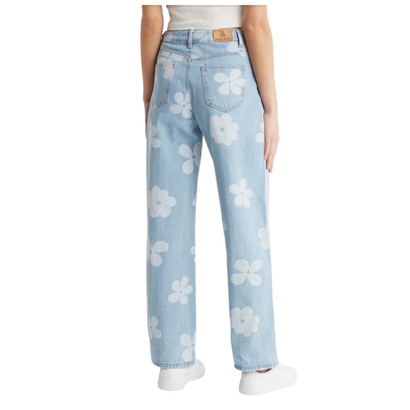Flying Angel Denim - Flying Angel Daisy Floral Print Wide Leg Jeans Light Wash Blue White Size 13/31